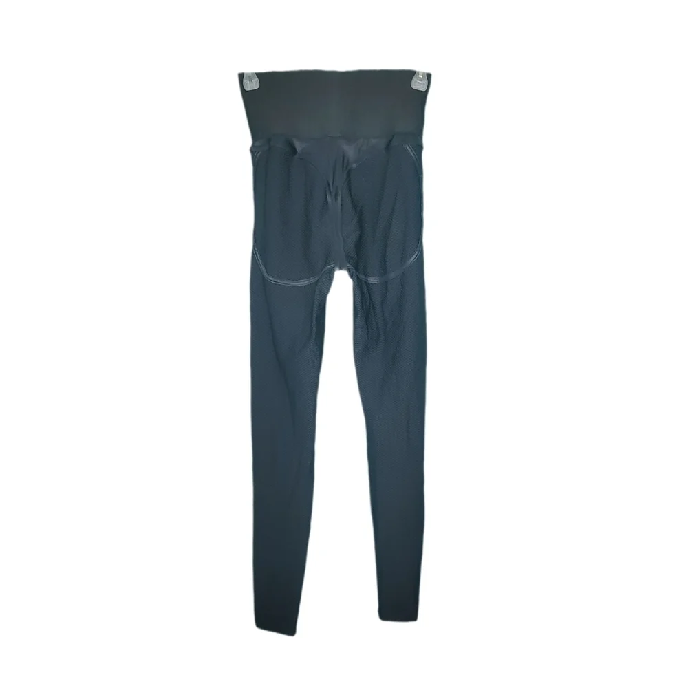 Black Waffle Weave Full Length High-rise Leggings Women's Size Medium - Picture 2 of 11